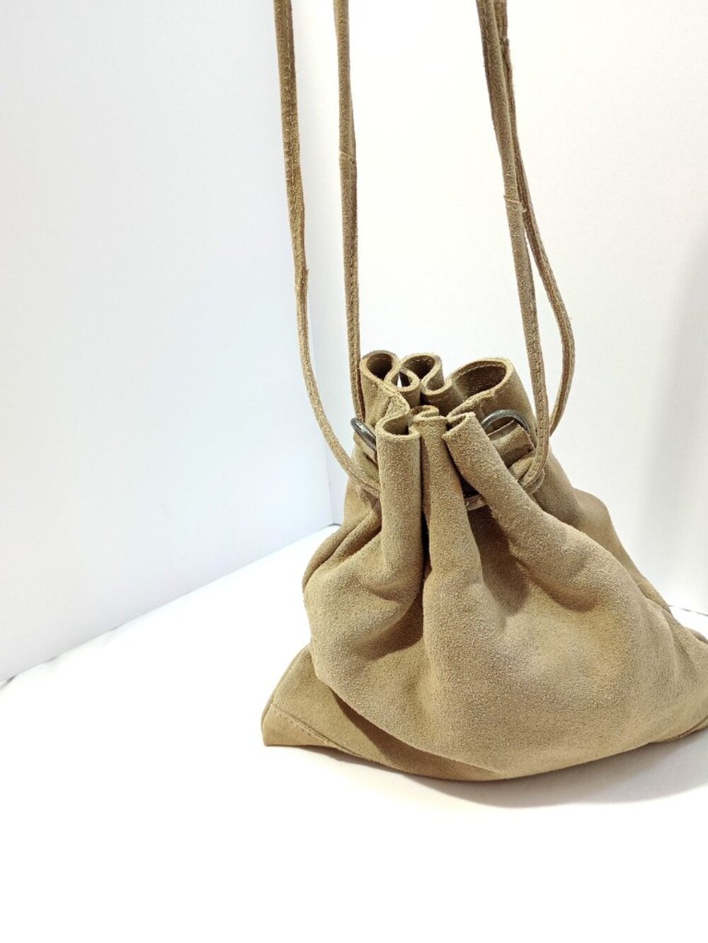 Free People Tan Suede Drawstring Pouch Crossbody